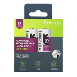 2 Акумулаторни батерии D Li-Ion Uniross 1.5V 5000 mAh + USB Type C
